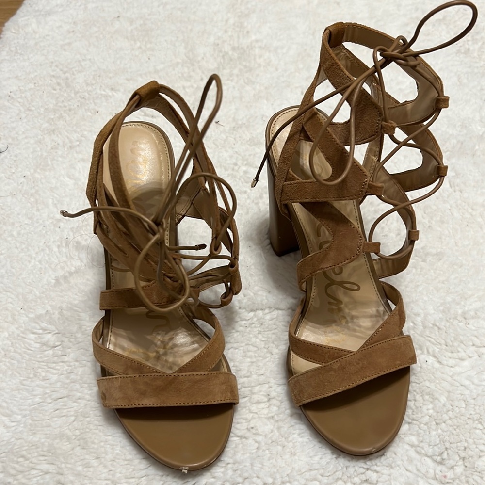Sam Edelman Beige Caged Block Heel Sandals - size 9